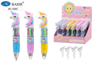 Ручка шар. многоцв. 4-х цветная, мини "Единорог" 0,5мм