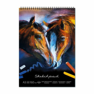 Альбом для пастели  А3 30л, "Кони", тв.перепл., черная бумага с хлопк.волокном, спираль