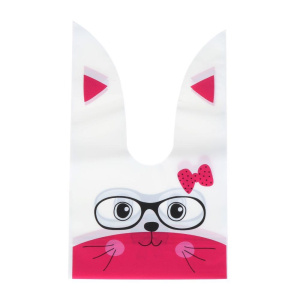 Мешок подар. ПВХ  с ушами 13*22см "Заяц в очках" розовый 