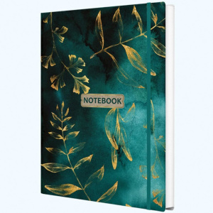 Записная книжка А5  96л., 7БЦ "Gold floral pattern" резинка