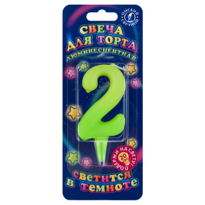 Свеча-цифра "2" люминесцентная, 7см.