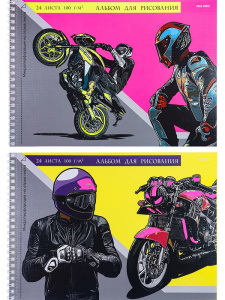 Альбом А4 24л гребень "Мотоциклист на байке" микроперф., пл. 100гр/м*