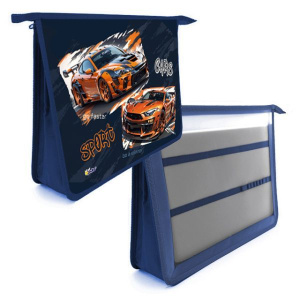 Папка д/труда А4 (340*245*75) 2отд. молния сверху, пластик "Спорткары"