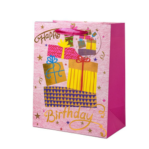 Пакет подар. бумажн. 18*23*10 см, День рождения, 4 дизайна, 210гр
