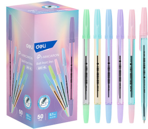 Ручка шар. Deli P1-Macaron  синяя, 0,7мм, корпус ассорти