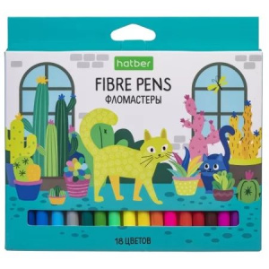 Фломастеры  18цв "Hatber. Кис-Кис" вентилир.колпачок