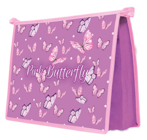 Папка д/тетрад. А5 (230*190*50) 1отд. молния сверху, метализир.картон "Розовые бабочки"