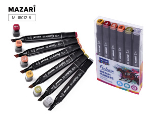 Набор маркеров для скетчинга   6цв. FANTASIA WHITE. Wood colors, двусторон., 2,5-6,2мм