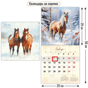 Календарь КВАДРАТ  290*290мм на 2026г.с курсором  Символ года