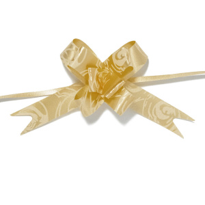 Бант подарочный затягивающийся   4см*10мм, 20см, рисунок ассорти, ЗОЛОТО 10шт/уп