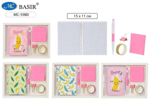 Блокнот  А6 гребень 48л. "Бананы" кл+ручка, блок д/зап., декор.скотч, зажим