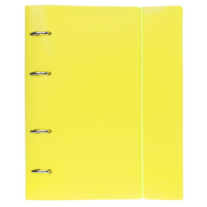 Тетрадь А5 120л кл. на кольцах Hatber "Line neon. Желтая" пластиковая обложка на резинке