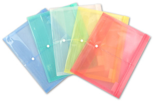 Конверт на кнопке А4 0,18мм однотонный, горизонт, с расширением, ассорти