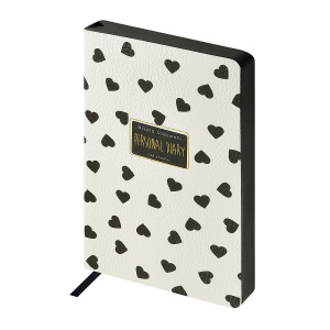 Ежедневник недат. А5 128л., мягк.обл., иск.кожа "Black and White. Сердечки" ляссе
