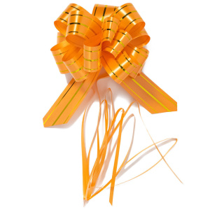Бант подарочный затягивающийся  12см*30мм с полоской, ОРАНЖЕВЫЙ, инд. упаковка