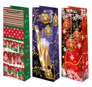 Пакет подар. бум. новогодн. 12*36*8см(под бутылку) 157 гр/м "Новогодний" ассорти