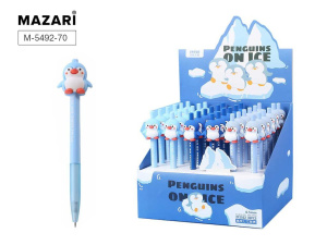 Ручка гелевая автомат. "Penguins" синяя, ассорти, 0,5мм