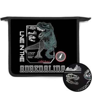 Папка д/тетрад. А5 (240*205*40) 1отд. молния сверху, пластик, фольга "Кибер дино" диз.с двух сторон