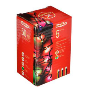 Гирлянда электрическая  5м 50LED светодиодная, зеленый провод, 220В, мультицвет