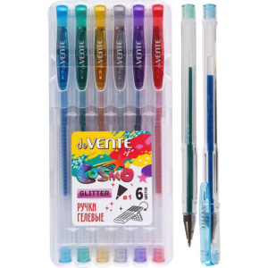 Набор гелевых ручек deVENTE  6цв. "Cosmo Glitter" с блёстками., прозрачный корпус, 1мм