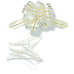 Бант подарочный затягивающийся  12см*30мм с полоской, БЕЛЫЙ, инд. упаковка