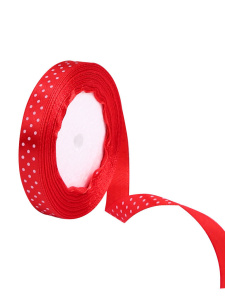 Лента упаковочная атласная 12мм*22м, Горошек, красная