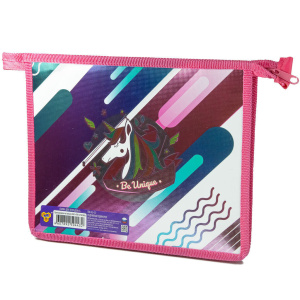 Папка д/тетрад. А5 1отд. на молнии сверху . Радужный единорог, фольгир.картон