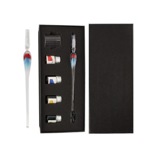 Ручка для каллиграфии стеклянная корп. ассорти, чернила 4цв., подставка, стакан