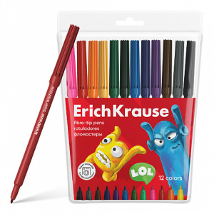Фломастеры  12цв "Erich Krause. Jolly Friends Super Washable", вент.колпачок, блистер