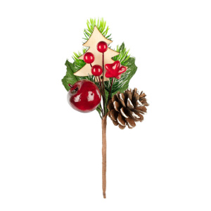Декоративная веточка 19см с шишкой и ягодами