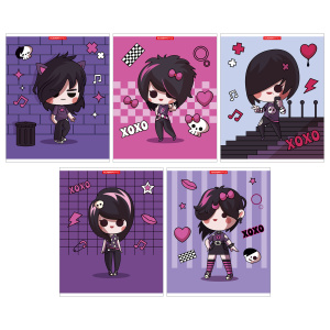 Тетрадь А5 48л кл. Полиграф Принт "Девочки Готы" глиттер, белизна 100%