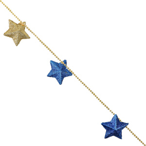 Бусы декоративные  1м, со звездами,  красный/золотой/синий/серебро