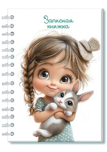 Блокнот А6 гребень 7БЦ 100л "Девочка с зайкой" кл.