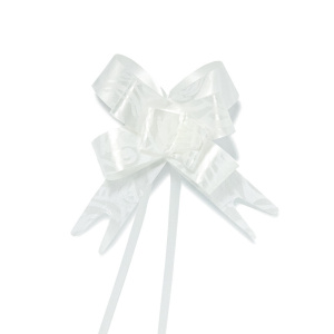 Бант подарочный затягивающийся   4см*10мм, 20см, рисунок ассорти, БЕЛЫЙ10шт/уп