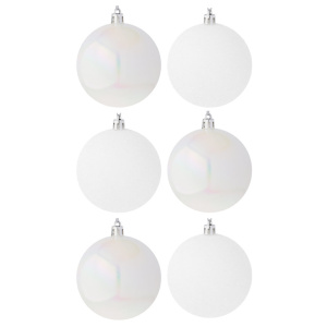 Набор елочных шаров  8 см, 6 шт., белый, пластик