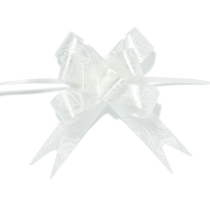 Бант подарочный затягивающийся   7см*18мм, принт: розочки БЕЛЫЙ, 10шт/уп