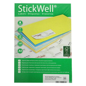 Этикетки самокл. StickWell лист А4, 70х25,4мм, белые, 100 листов, 33 эт/л