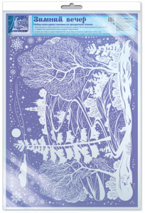 Витражная наклейка 30*40см "Зимний вечер" белила, многоразовая, европодвес