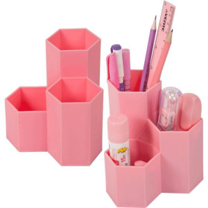 Подставка наст. "Combs" 11,5*11,5*12см , пластиковая, цвет розовый