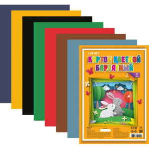 Картон цв. А4  7цв. 7л. бархатный, пл. 230 гр/м2