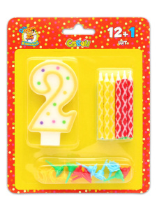 Свечи для торта "2 года" 12шт с узором и подставками