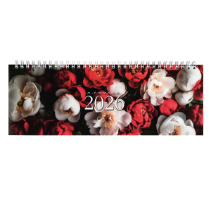 Планинг дат. 2026г 290*100мм 64л., картон, гребень "Красные и белые пионы"