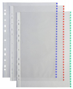 Файл с перфорацией А4+ премиум / 0,03мм / 50 шт/уп. с цв.краем, АССОРТИ, глянцевые