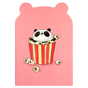 Блокнот 120*170мм  32л скоба "Панда с поп-корном" лин., фигурн.вырубка, мат.лам.