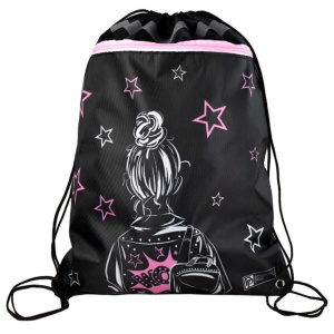 Мешок для обуви 1 отд, 360*480, карман, светоотр. "Девочка с рюкзаком"