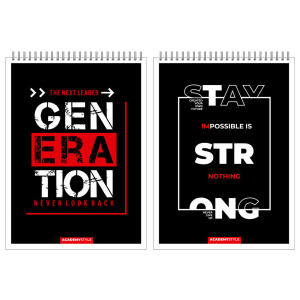 Блокнот А6  60л гребень "Красное и черное" клетка, твин.УФ-лак