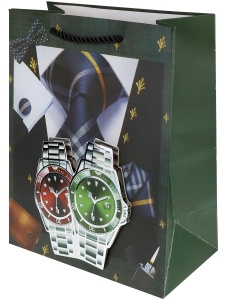 Пакет подар. бумажн. 26*32*10 см, Парные часы, 3Dэлем. 210 гр