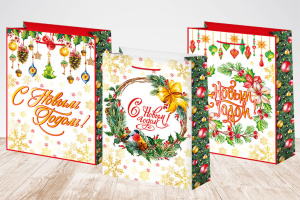 Пакет подар. бум. новогодн. 22*31*10см 157гр/м "С Новым годом", ассорти