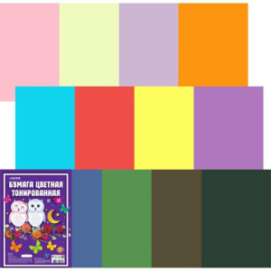 Бумага цв. А4 12цв. 12л. тонированная, двусторонняя., пл. 80 гр/м2