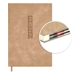 Ежедневник дат. 2025г, А5 176л., кож.зам., мягк.пер. "Тиволи глосс бежевый" тисн., ляссе